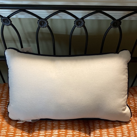 NEW Navy and White Embroidered Trees Accent Throw Pillow 12” x 20” WANDER w/Tags - Picture 3 of 9